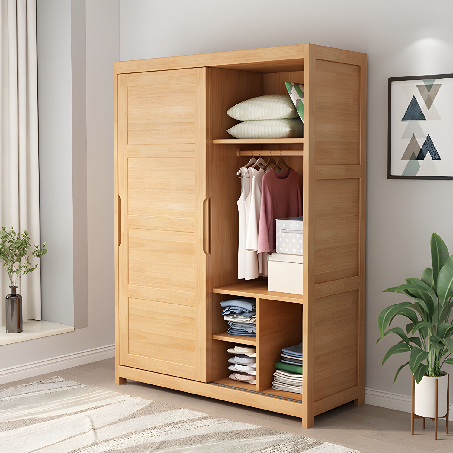 Rubberwood Solid Wood Wardrobe Traditional Freestanding Wardrobe - image 3