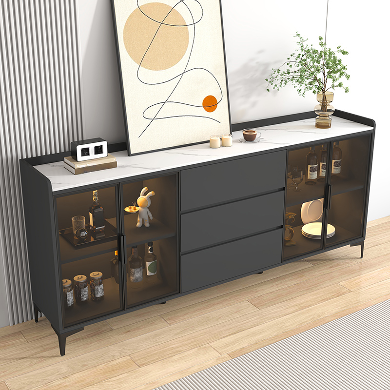 Ground Buffet Table/Server with Stone Countertop, Glass Doors, and Flexible Shelf Storage Compartment - image 3
