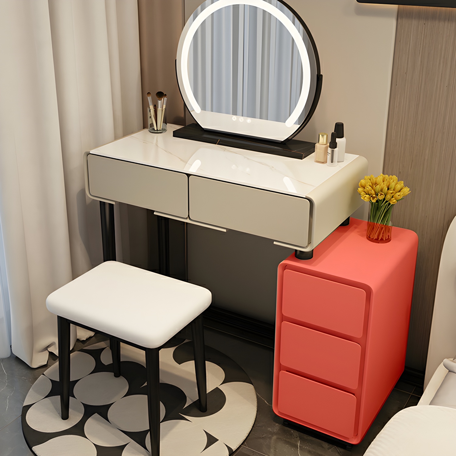 Solid Wood Stylish Makeup Vanity Set with Drawers in Modern Style - image 10