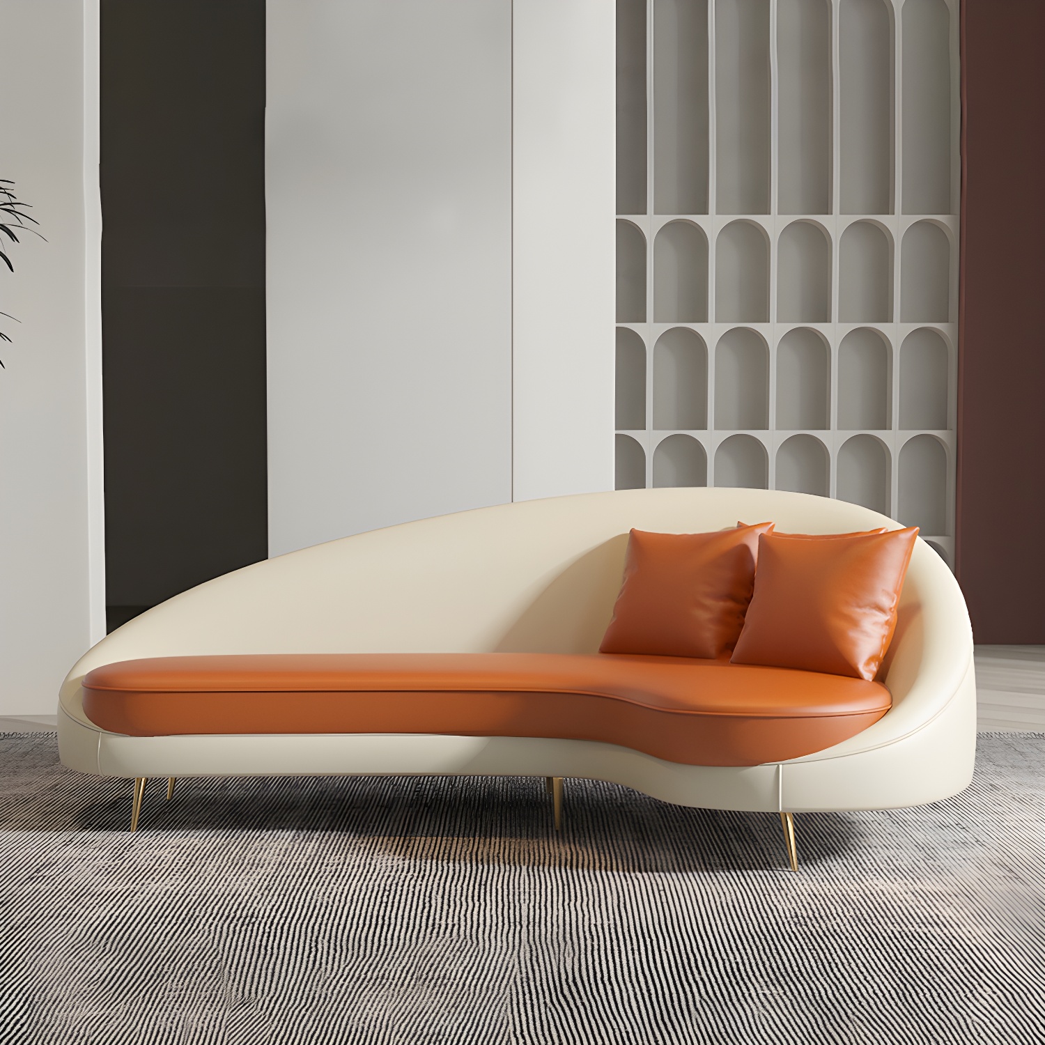 Faux Leather Curved Sofa Contemporary Sloped Arm Sofa for Living Room - image 13