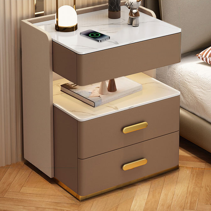 Postmodern Bedside Cabinet Nightstand with 2 Shelves and Sintered Stone Countertop - image 2
