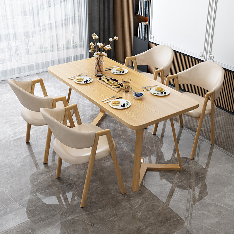 Dining Table Set with Sleighing Base and Fixed Table, Featuring Padded Chair with Back and Armrest, 5-piece Unfinished - image 6