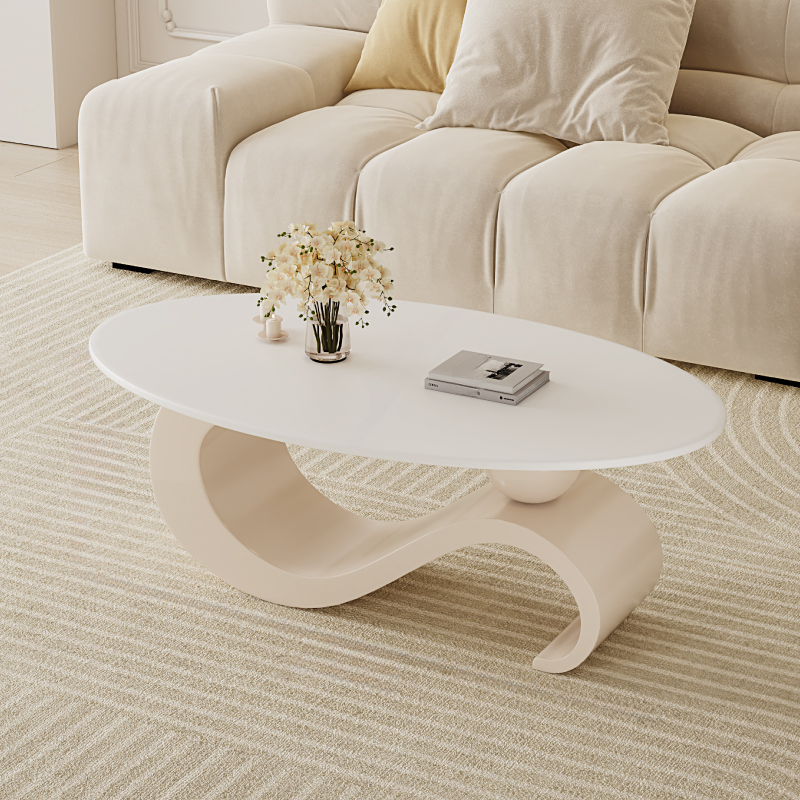 Simple Rock Coffee Table Chalk Scratch-proofed with Oblong/Circular Tabletop & Abstract/Stump Base for Foyer - image 3