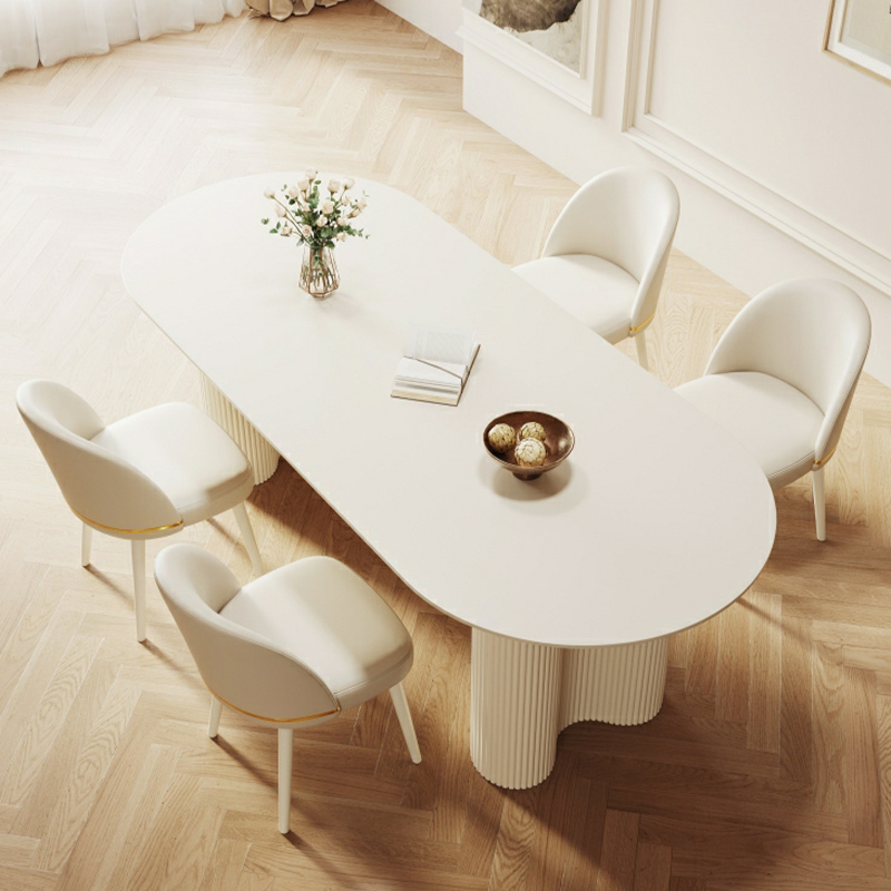 Free Form Stone Kitchen Table with Metal Base for Dining Room, White