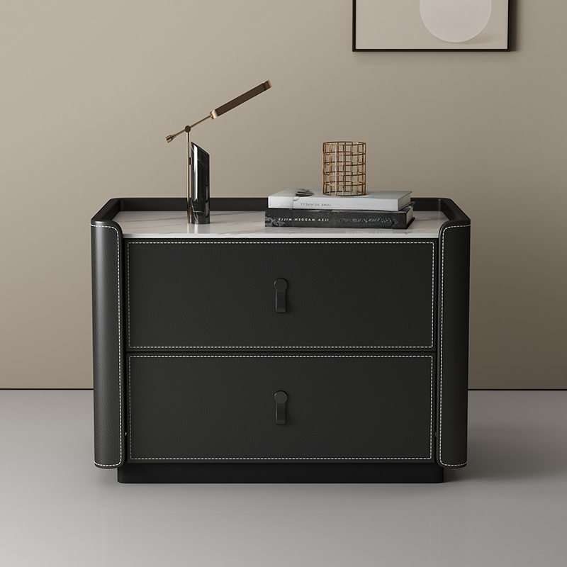 Modish 2 Tiers Drawer Storage Bedside Table with Stone Countertop