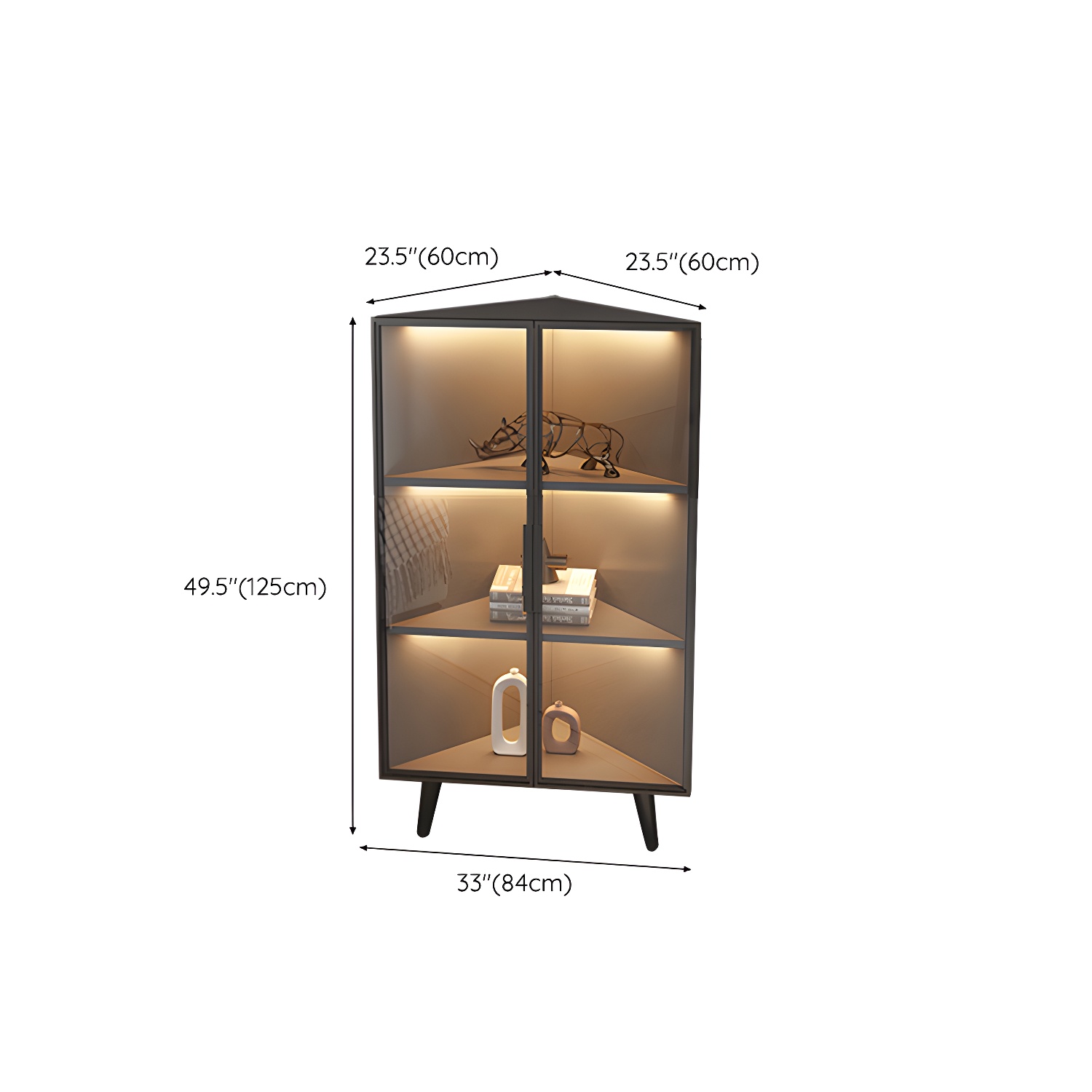 Corner Modern Accent Cabinet with Black Metal Base and Glass Doors, Black Wood Counter Top - image 21