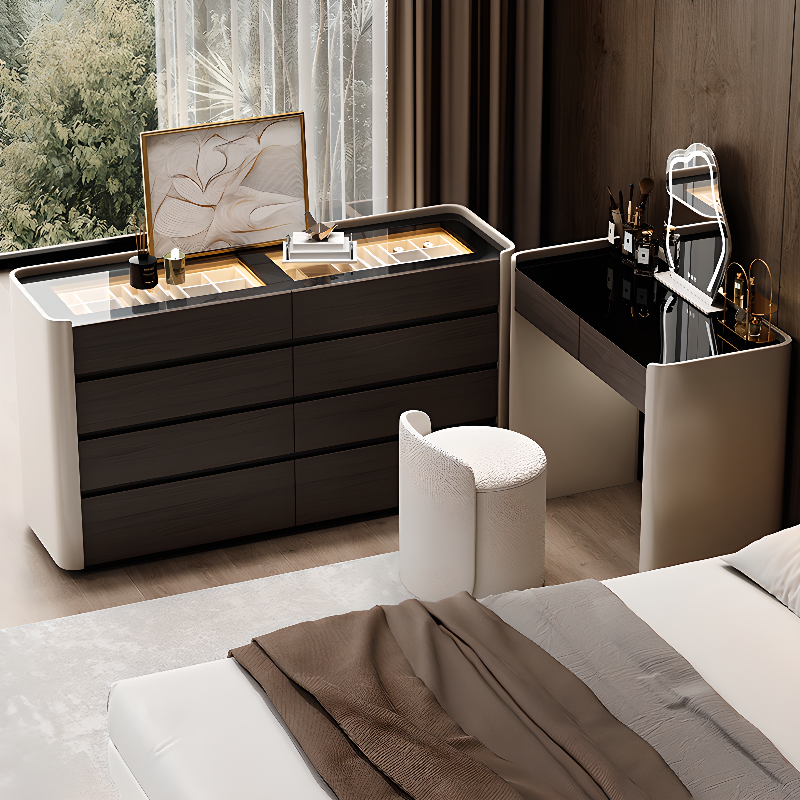 Auburn Multi-Purpose Vanity Set with 10 Drawers, Lighting, and 2-in-1 Functionality