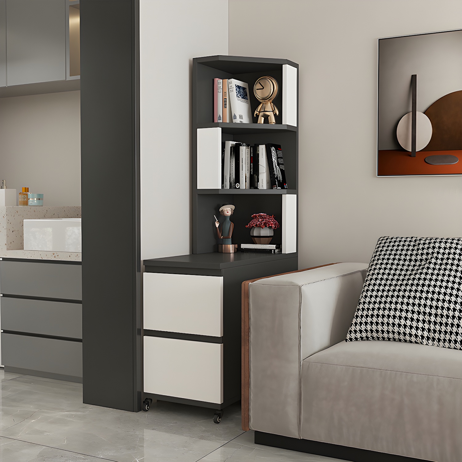 31" Wide Contemporary Corner 2 - Drawer Accent Chest with Shelves - image 17