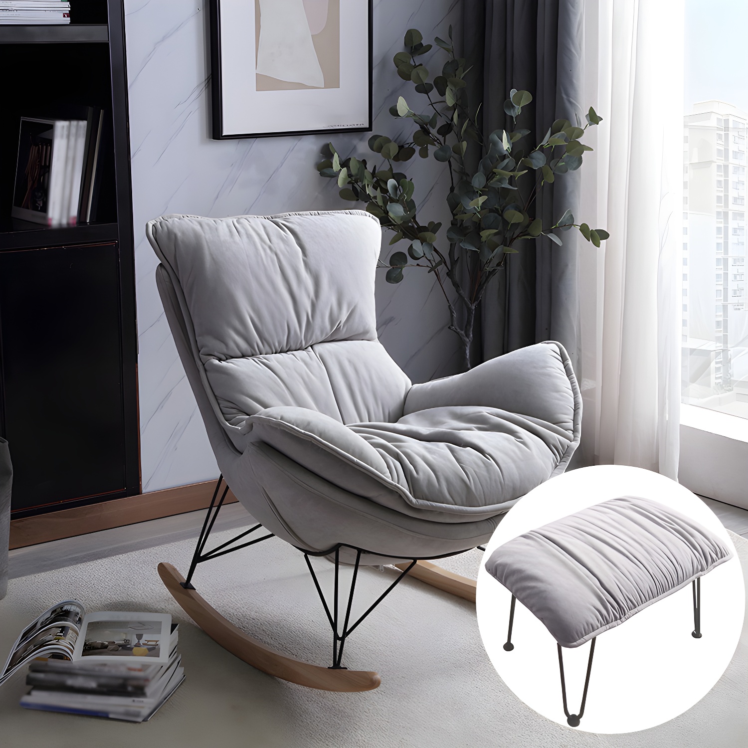 Ergonomic with Ottoman Rocker Chair with Padded Seat Rocking Chair Spindle - image 4