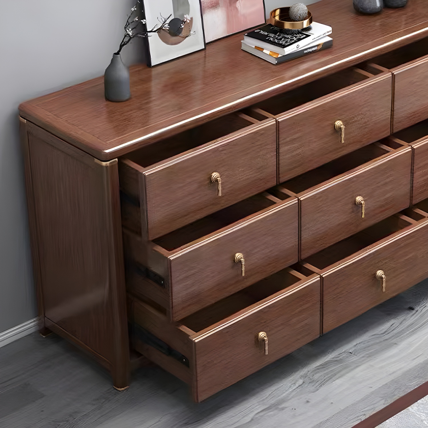 Mid Century Modern Chest Wood Rectangular Chest in Walnut Finish - image 7