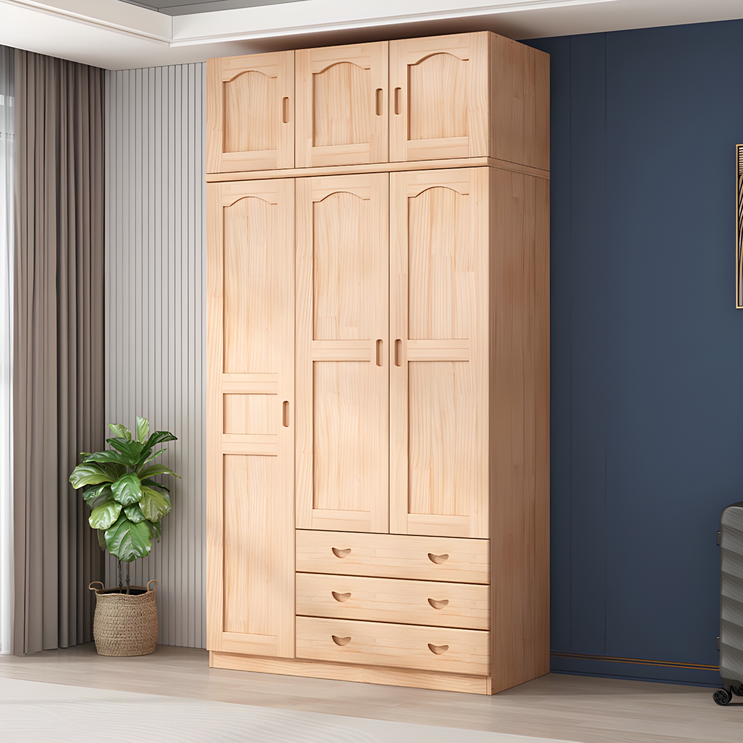 Scandinavian Natural Wood Wardrobe Armoire - 50cm Width - Drawers Included