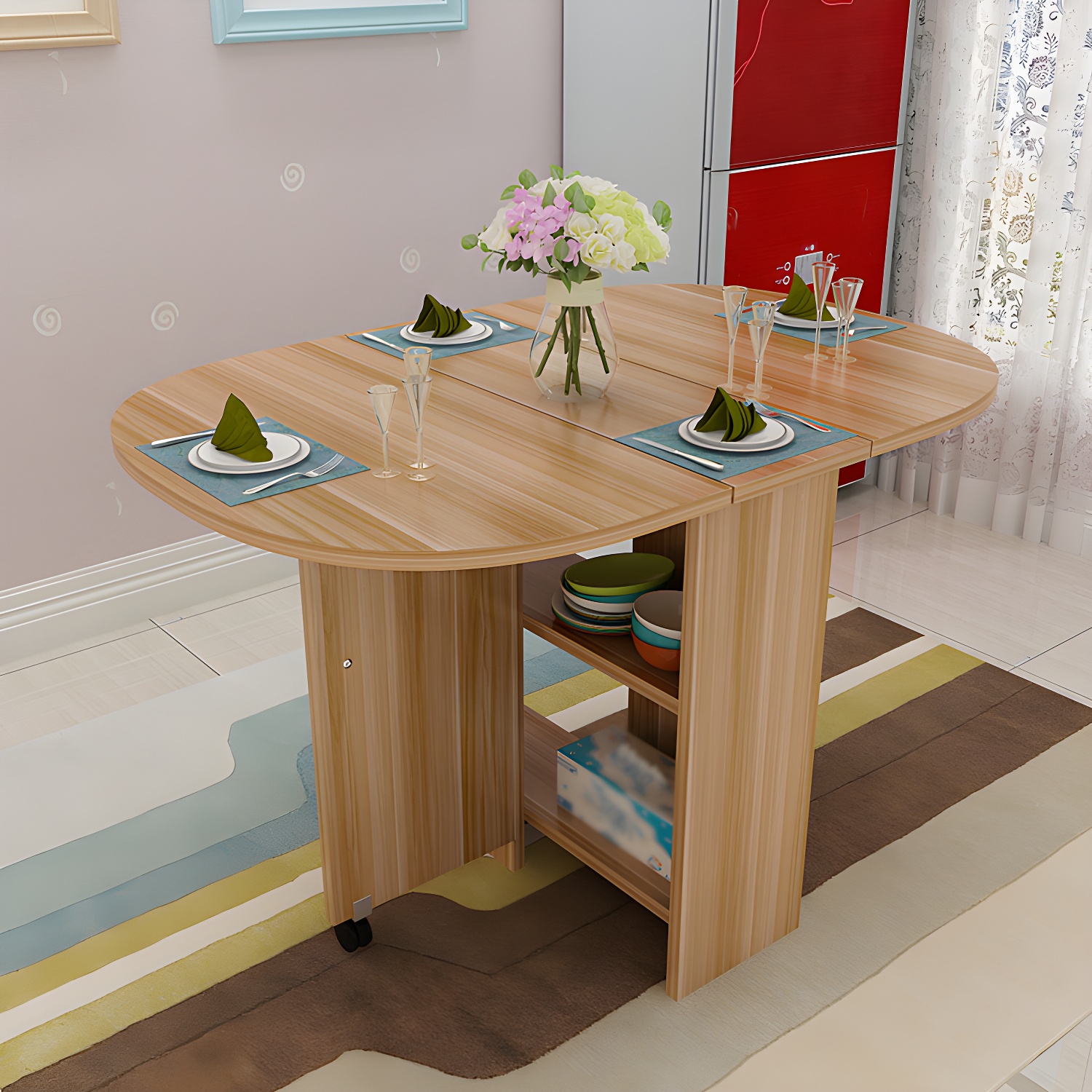 Solid Wood Mid-Century Modern Table Oval Solid Wood Top Table with Drop Leaf - image 10