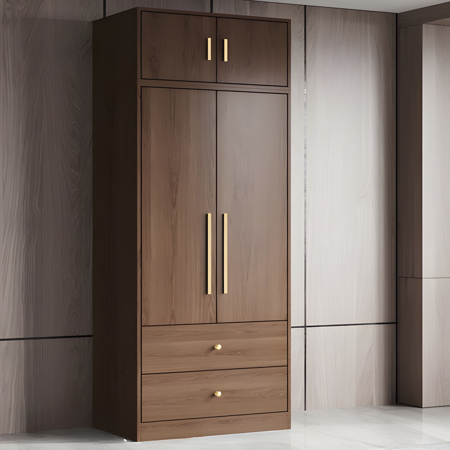 Modern Wood Wardrobe Armoire: 1pc Clothing Rod, Non-Adjust Shelves, Pre-Drilled Holes