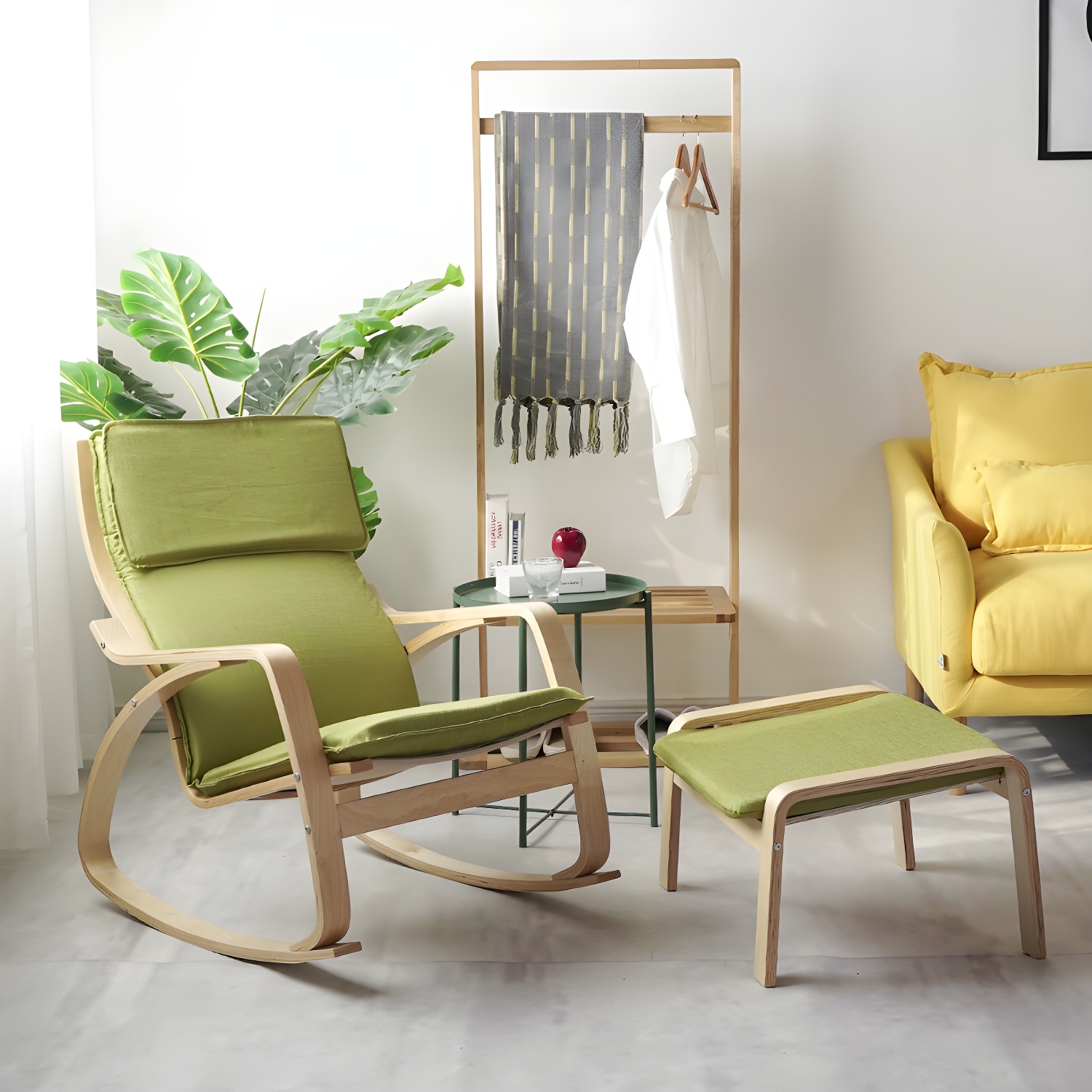 Modern Upholstered Rocking Chair Set with Track Arms and Matching Ottoman - image 10