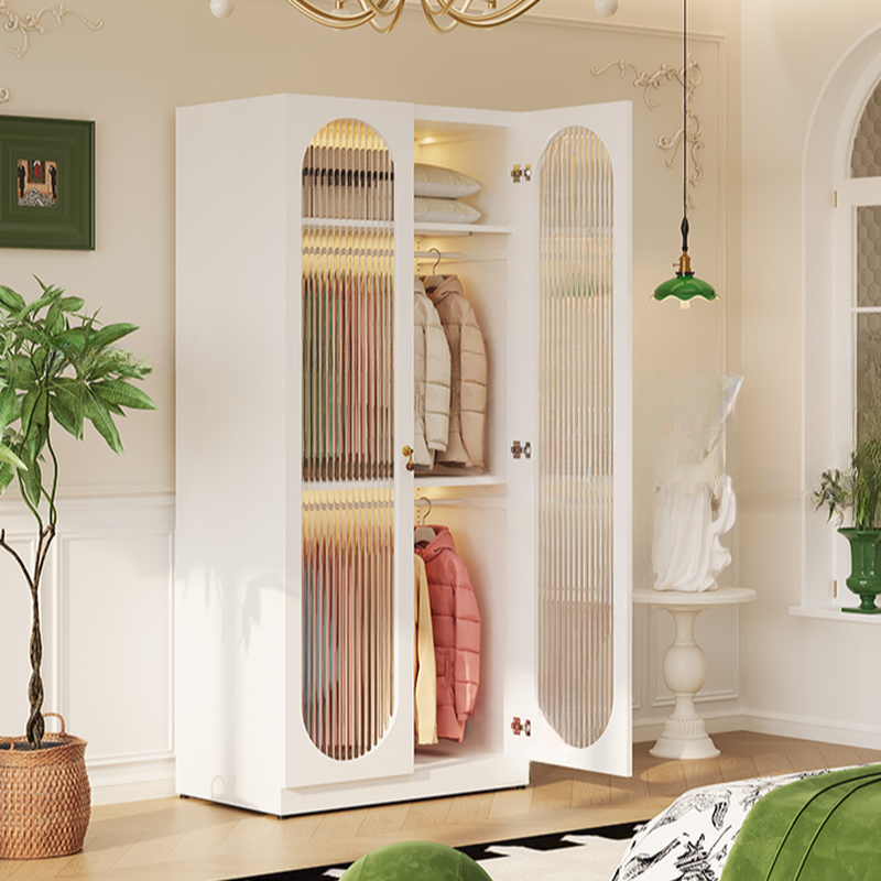 White Modish Manufactured Wood Armoire Cabinet with Adaptable Shelf, Soft Close Door, and Clothing Rod