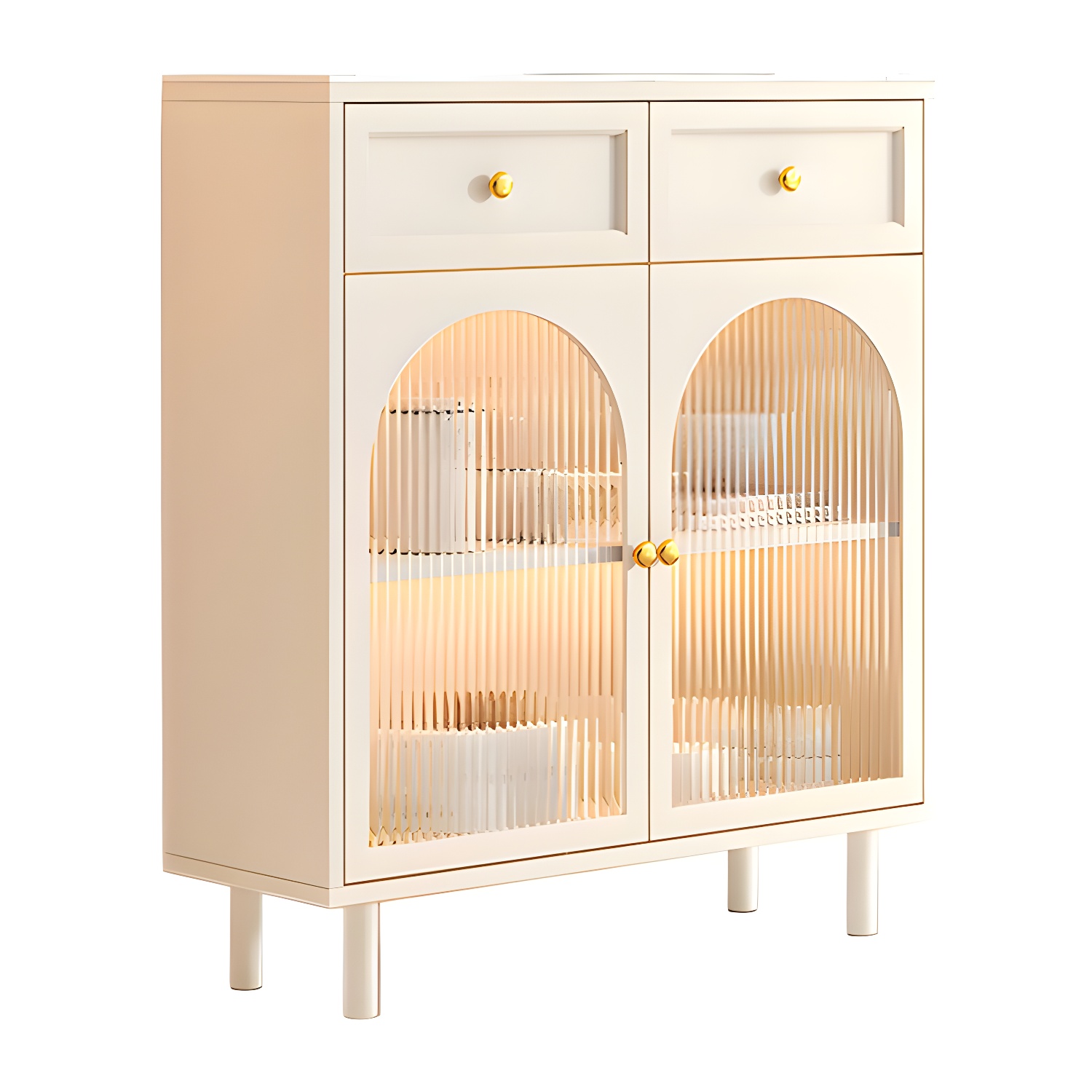 Scandinavian Wood Buffet Sideboard with Stone Countertop and Glass Doors - image 17