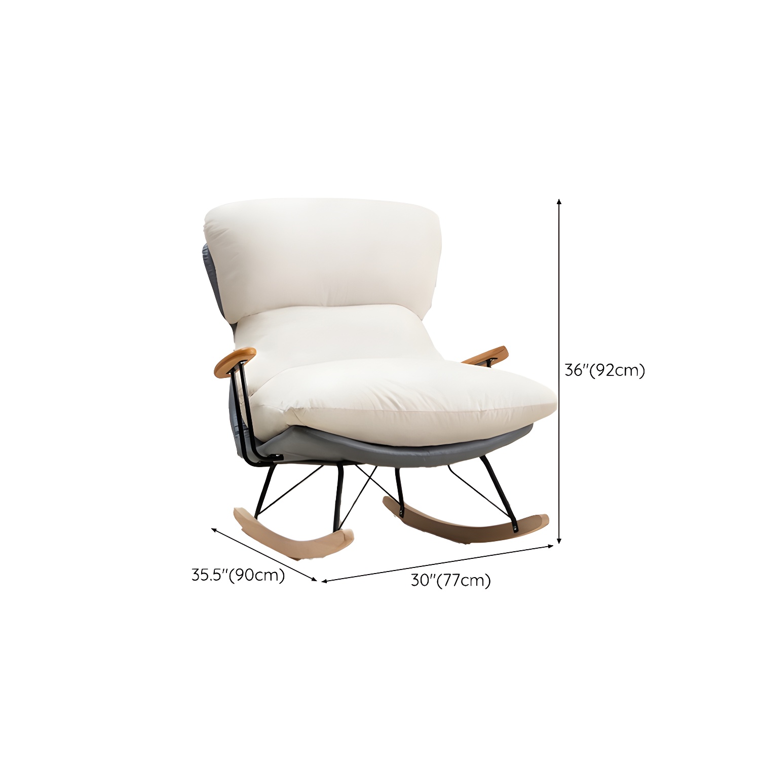 Scandinavian Indoor Upholstered Rocking Chair with Track Arms and Natural Wood Legs - image 15