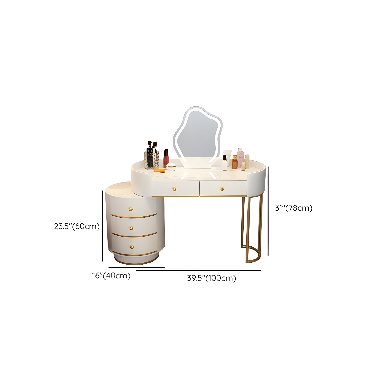 Lighted Mirror Makeup Counter Bedroom Makeup Vanity Desk Table with Drawer - image 23
