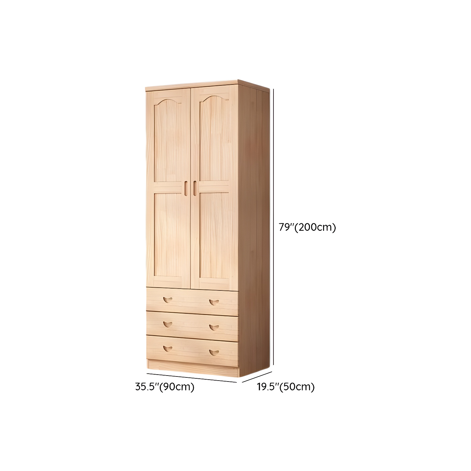 Scandinavian Natural Wood Wardrobe Armoire - 50cm Width - Drawers Included - image 10