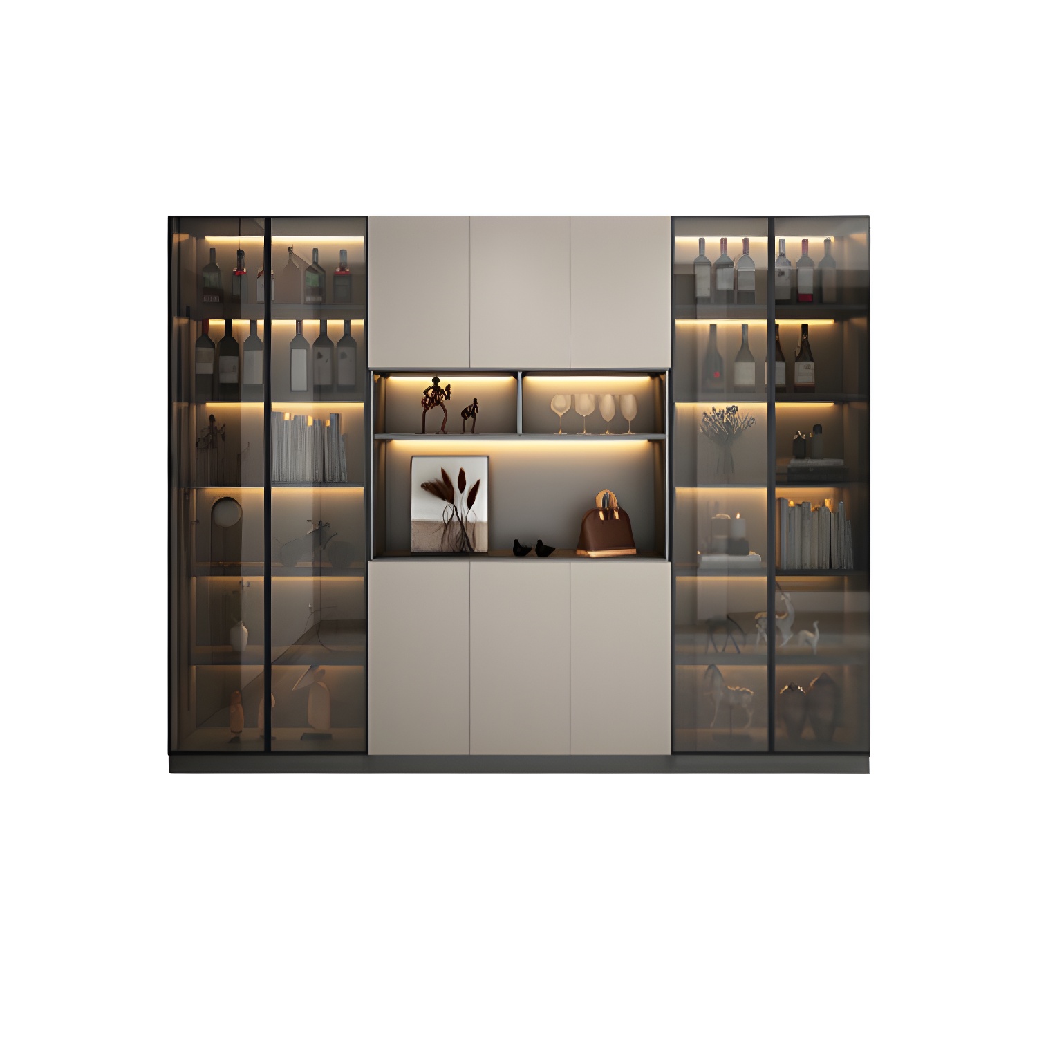 Accent Cabinet Rectangle Contemporary Glass Wood with Shelves - image 6