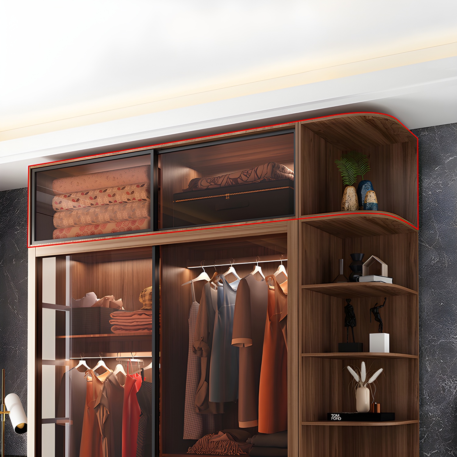Bedroom Sliding Door Wardrobe Modern Brown Cabinet with Glass Doors - image 6