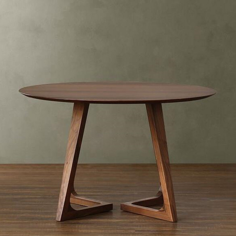 Minimalist Coffee Wood/Neutral Wood Tone Sleighing Dining Table Set with Round Solid Wood Table and Upholstered Chairs