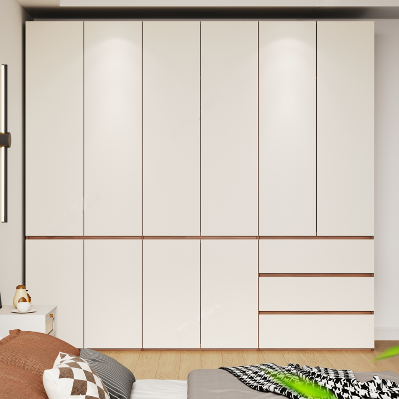 White Minimalist Manufactured Wood Independent Wardrobe Closet with Soft Close Drawer, Soft Close Door, and Interior Shelves