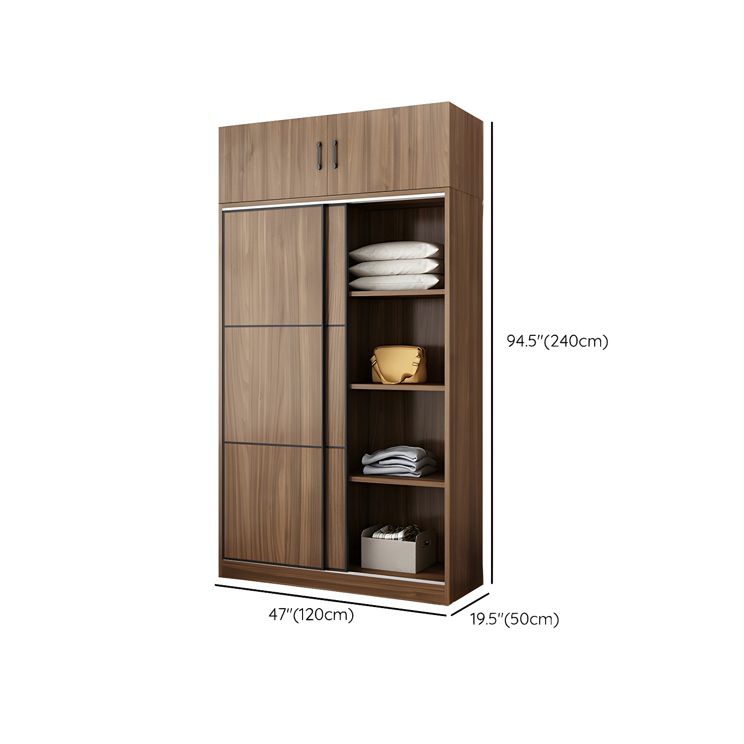 Non-Adjustable Traditional Brown Wood Wardrobe Armoire with Sliding Doors & Soft Close Drawers - image 16
