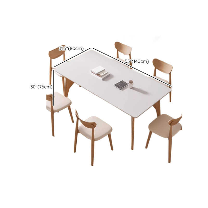 Dining Table Set with Slate Stone Top, Enclosed Back, Fixed Table, Padded Chair for 6 People in White - image 14