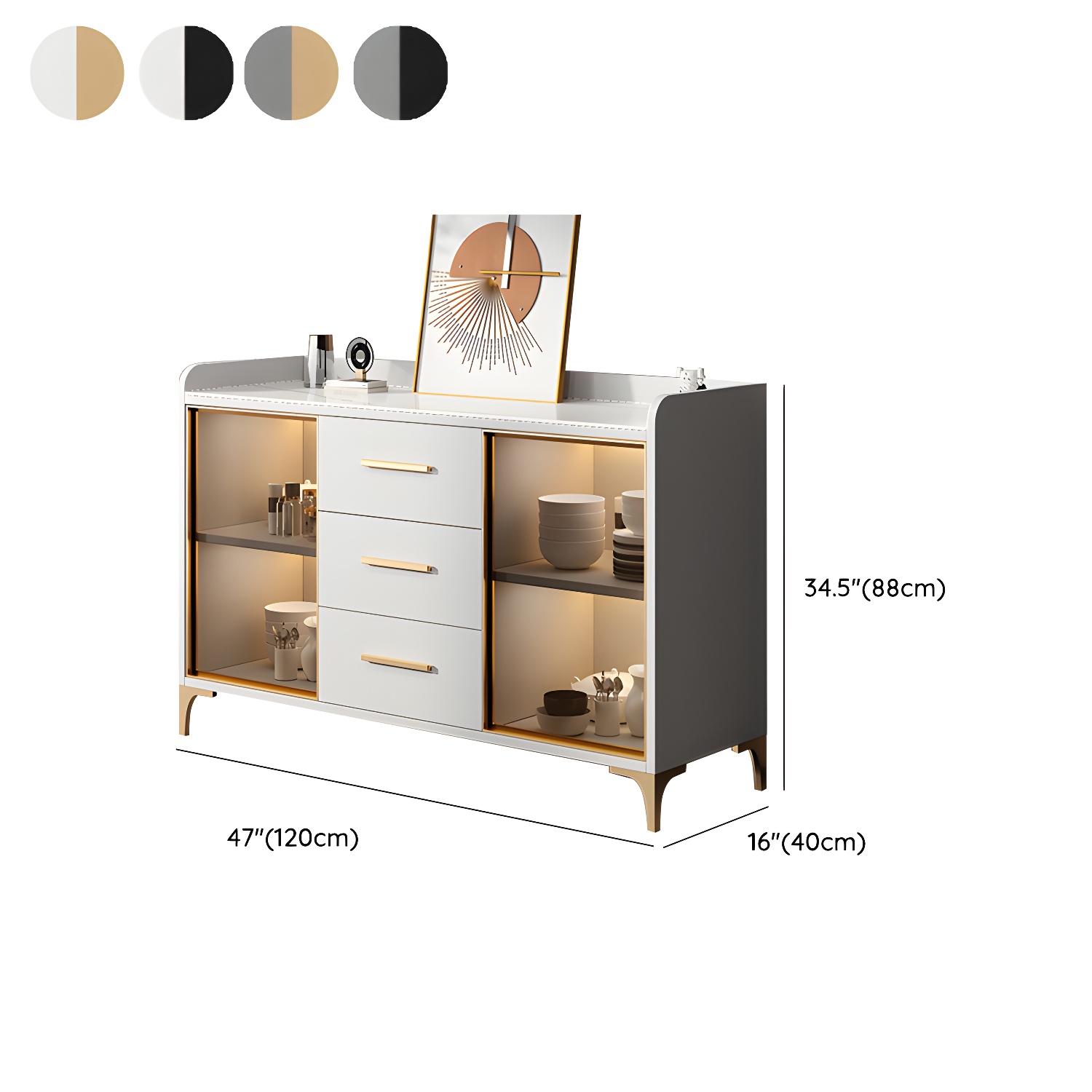 Glamorous Wood Buffet Sideboard with Glass Doors and Open Storage - image 14