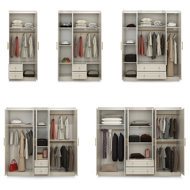 White Minimalist Lumber Wardrobe Closet with Soft Close Drawer, Soft Close Door, Interior Shelves, and Clothing Rod - image 5