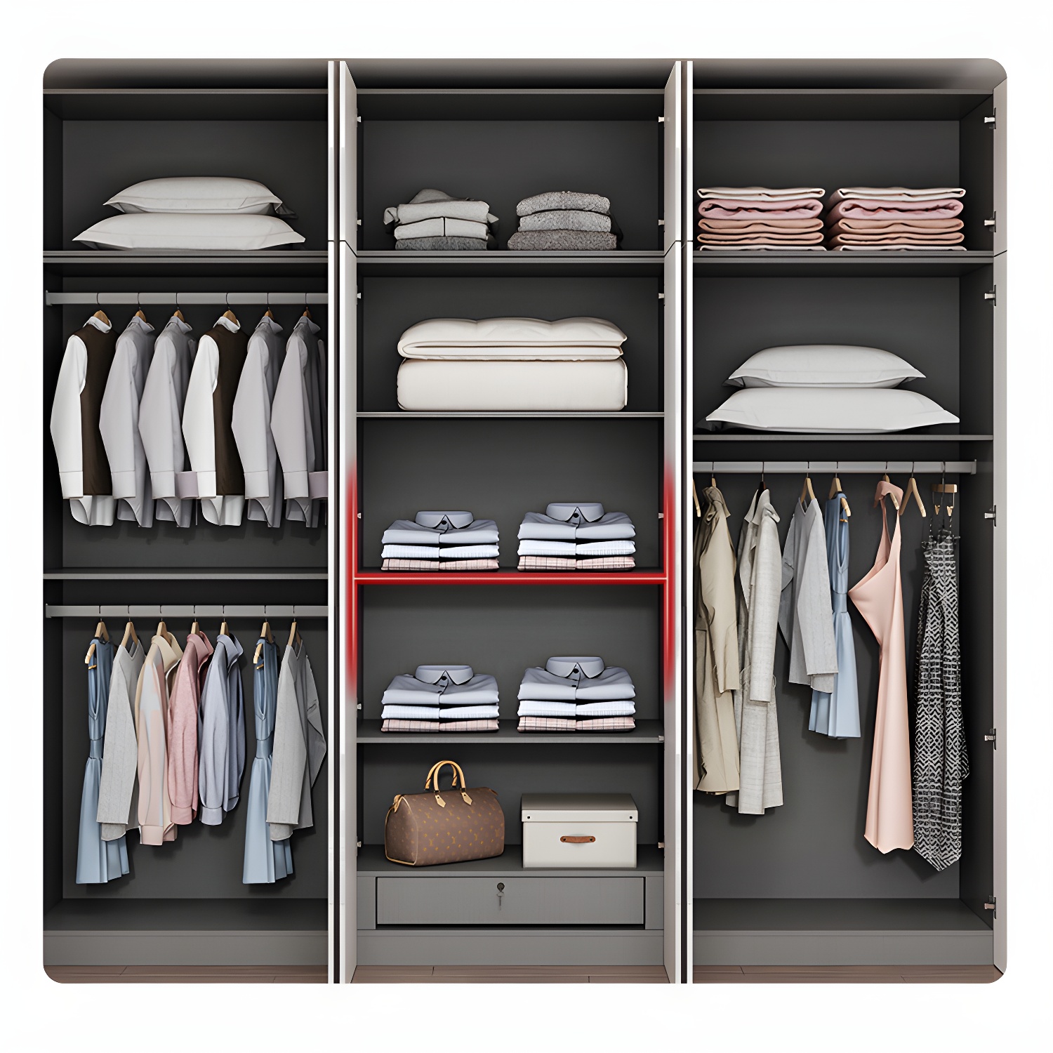 White Mirrored Finish Wardrobe Armoire Engineered Wood Wardrobe Cabinet - image 10