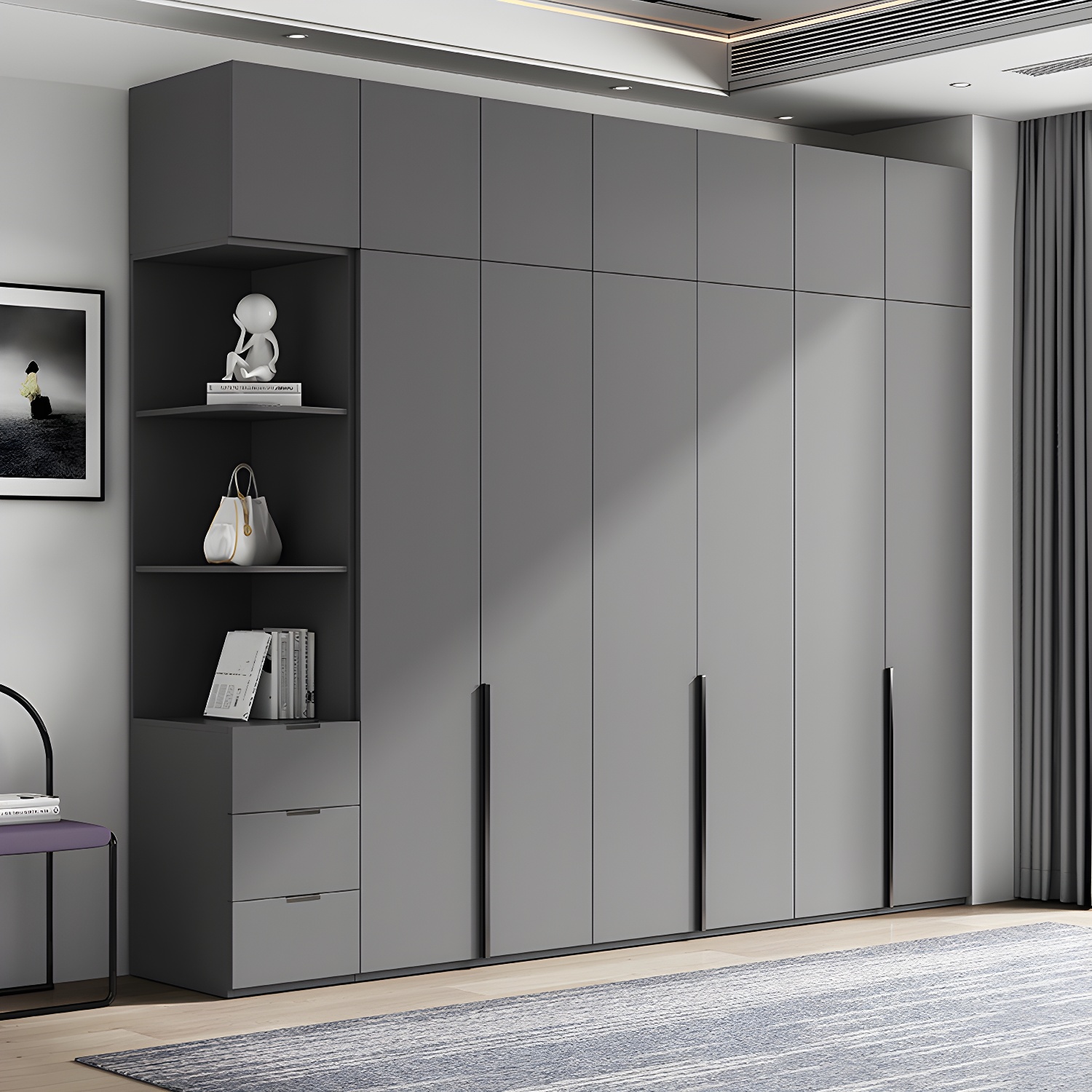 Contemporary Grey Storage Cabinet with Garment Rod Hinged Door Cabinet for Bedroom - image 14