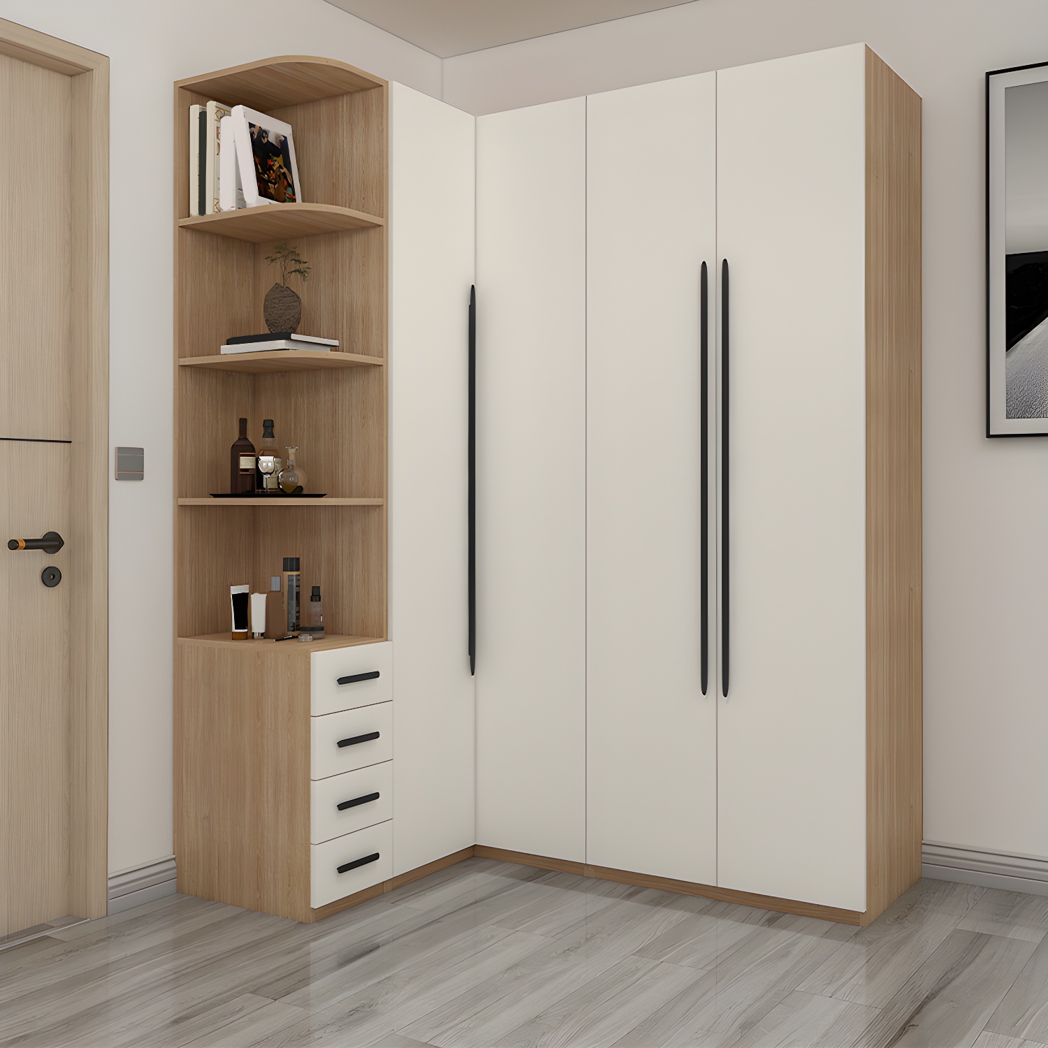 Contemporary Wooden Wardrobe Armoire 80" with Shelves & Soft Close Drawers