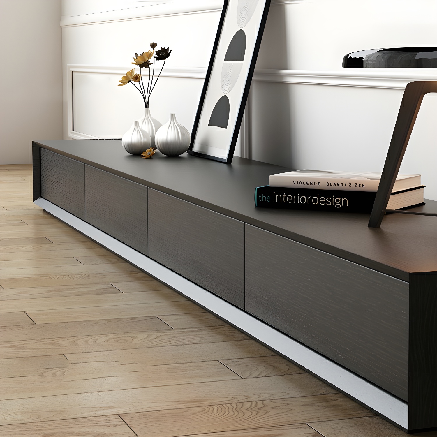 Modern Minimalist Black Finish TV Stand Console with Storage Drawers - image 8