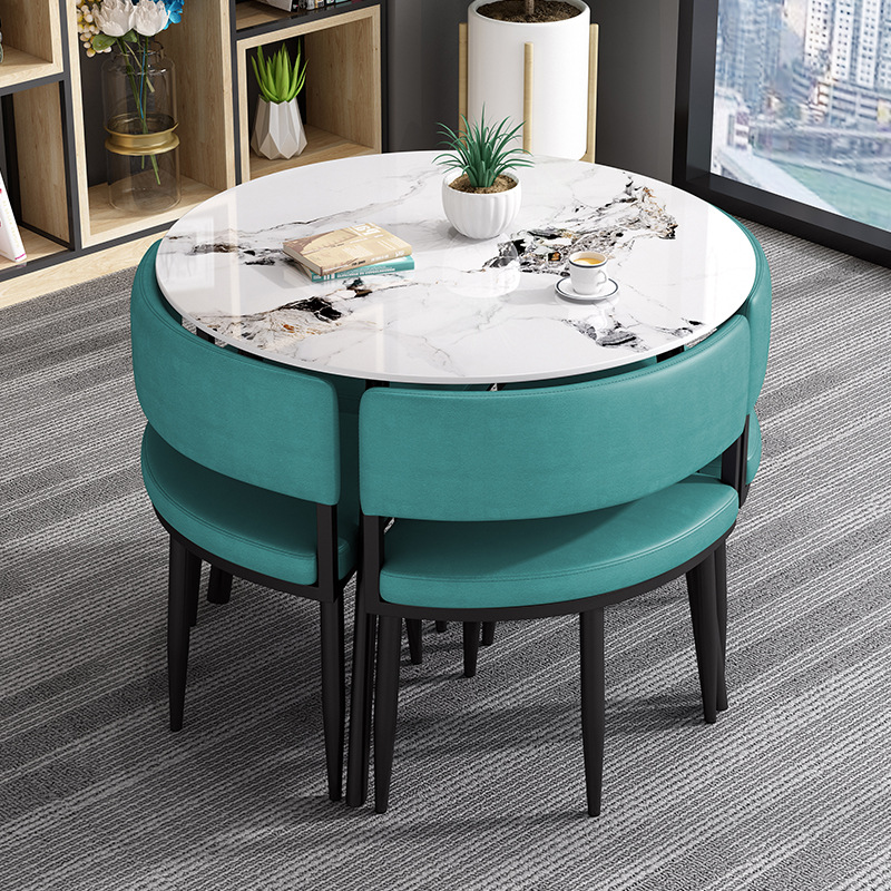 Circular Dining Table Set with a Slate Tabletop in White/Gray/Coal, Back and Cushion Chair for Dining Table for 4 in a Simple Style - image 24