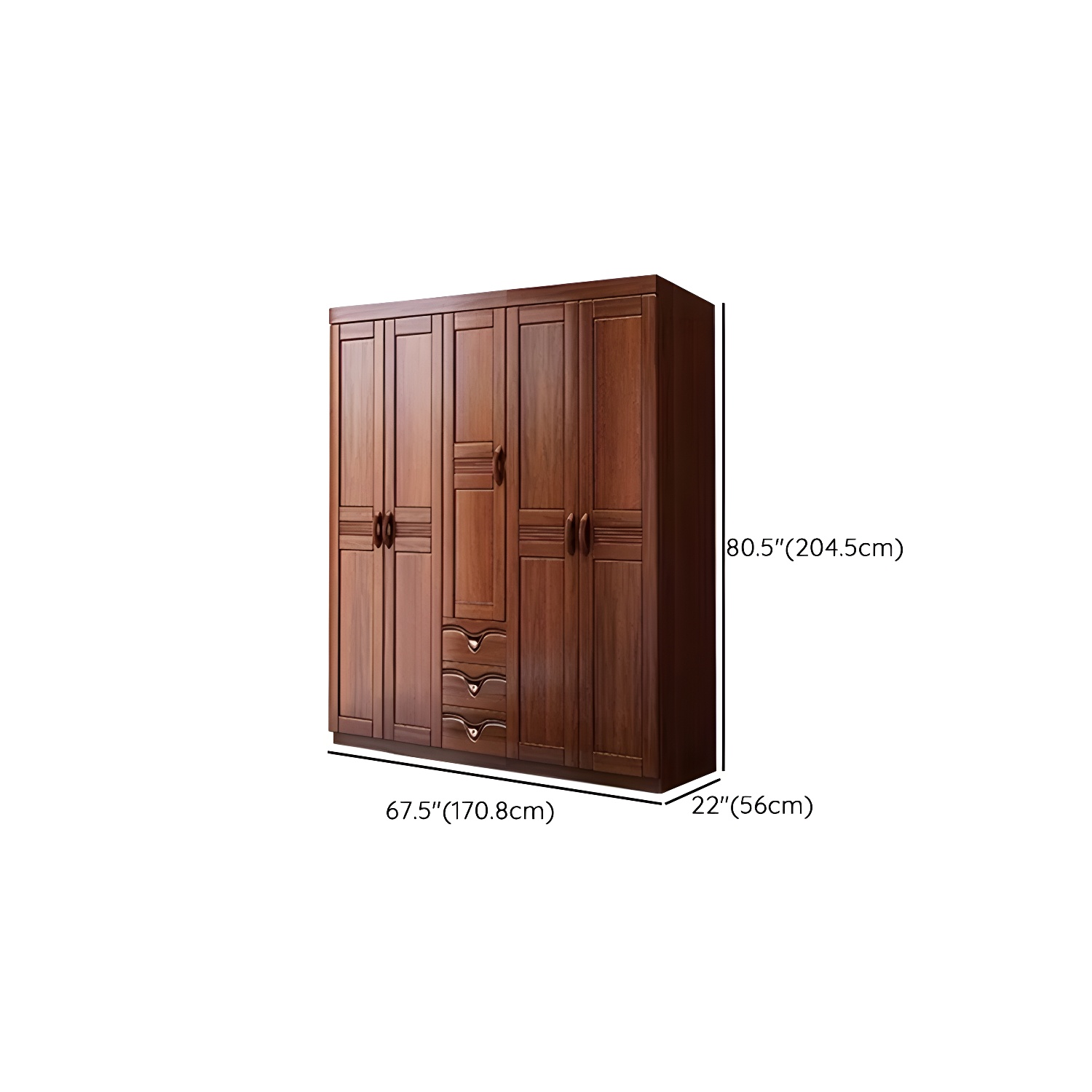 Wood Brown Rustic Wardrobe Armoire with Drawers & Shelves, Walnut Finish - image 27