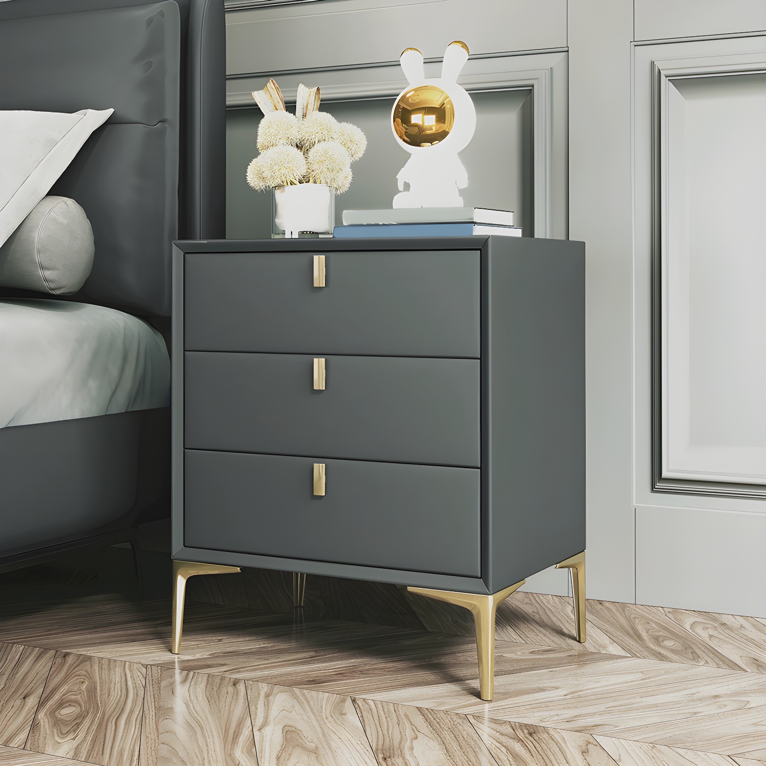 Glam Style Solid Wood 3-Drawer Nightstand with Legs for Bedroom - image 4