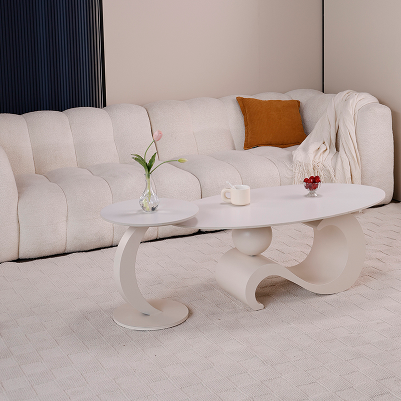 Simple Rock Coffee Table Chalk Scratch-proofed with Oblong/Circular Tabletop & Abstract/Stump Base for Foyer - image 5