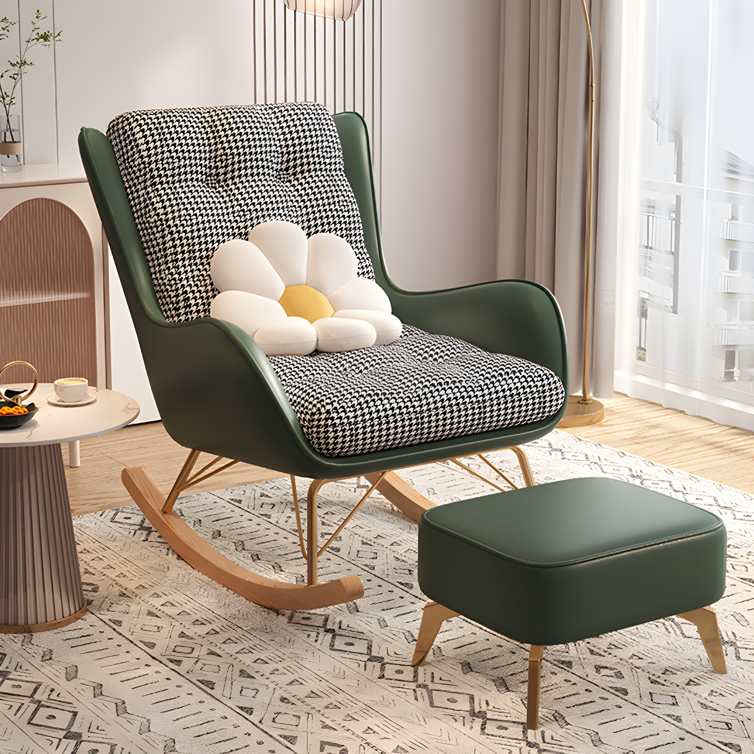 Contemporary Rocking Chair Fabric Upholstered Tufted Wing Chair Back Indoor Rocking Chair - image 14