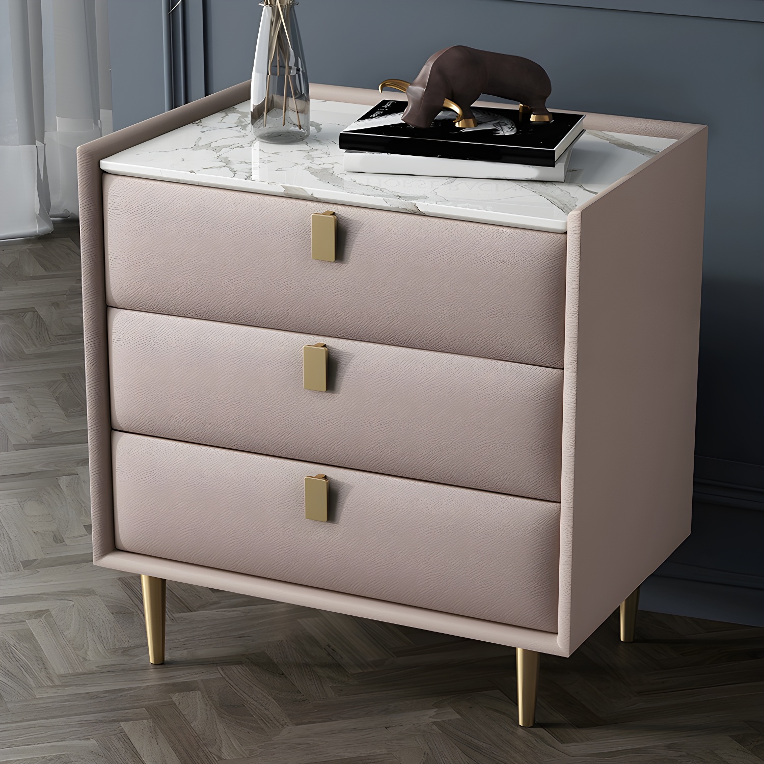 Modern Faux Leather Nightstand with Drawer Storage in Standard Height - image 8
