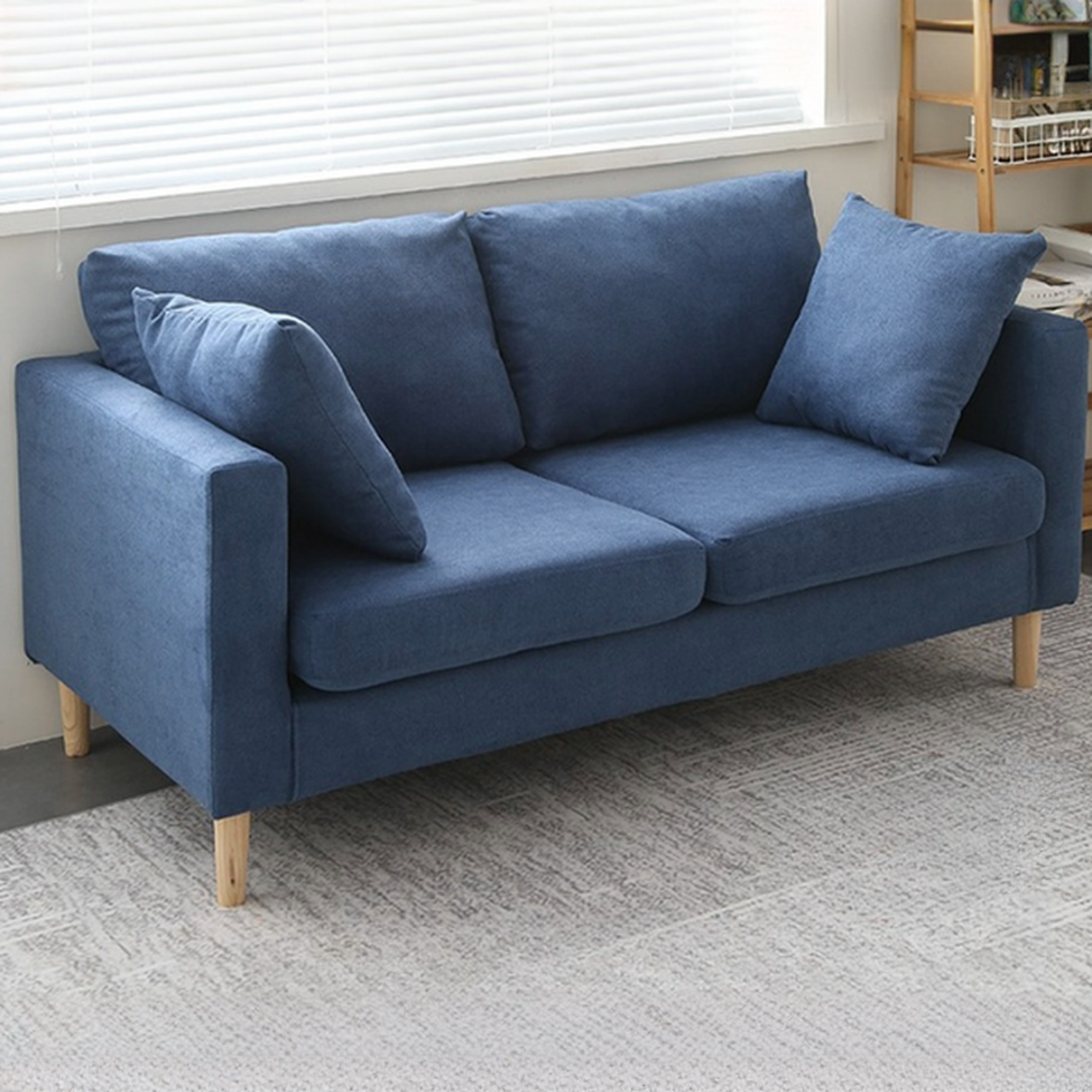 Cream/Dove Grey/Cerulean Loveseat with Slipcover, Wide Pillow Back, Receptacle and 2 Pillows