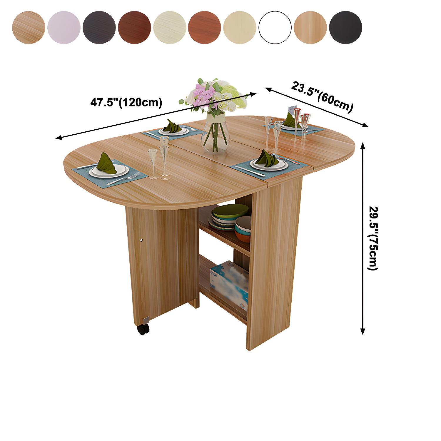 Solid Wood Mid-Century Modern Table Oval Solid Wood Top Table with Drop Leaf - image 16