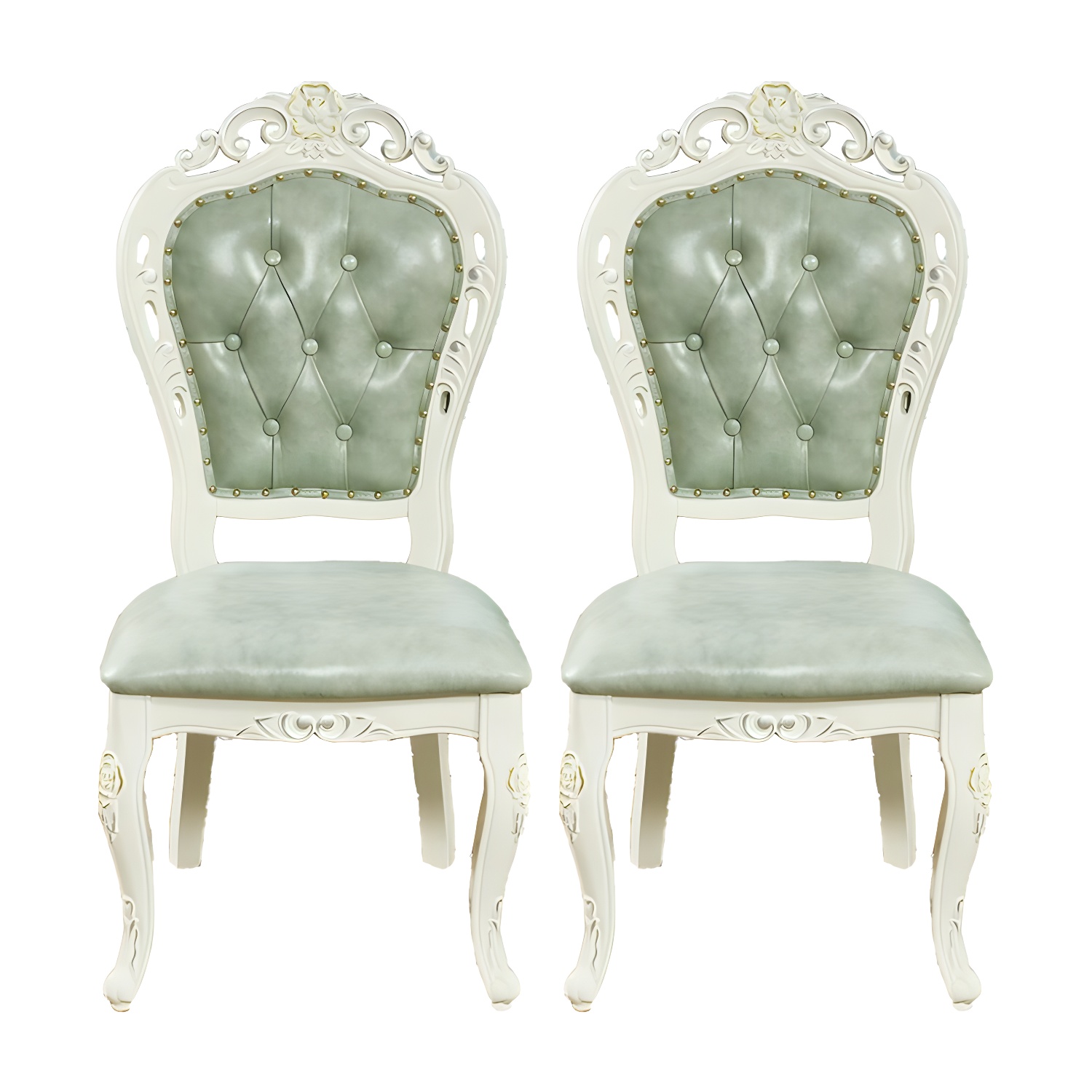 Victorian Rubberwood King Louis Back Chair Matte Finish Leather Dining Chair (Set of 2) - image 7