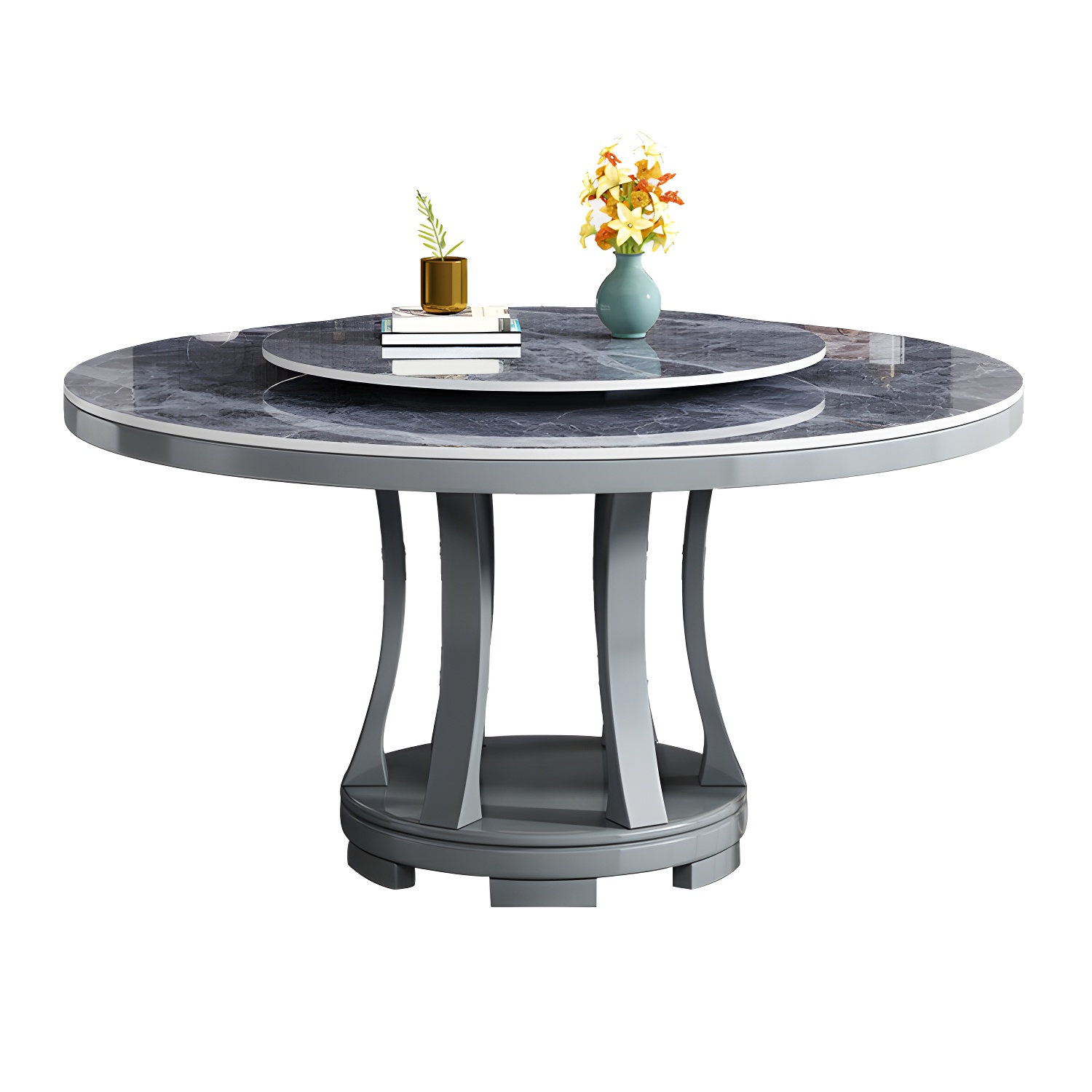 Round Stone Turntable Table Minimalist Furniture with Pedestal Base - image 6
