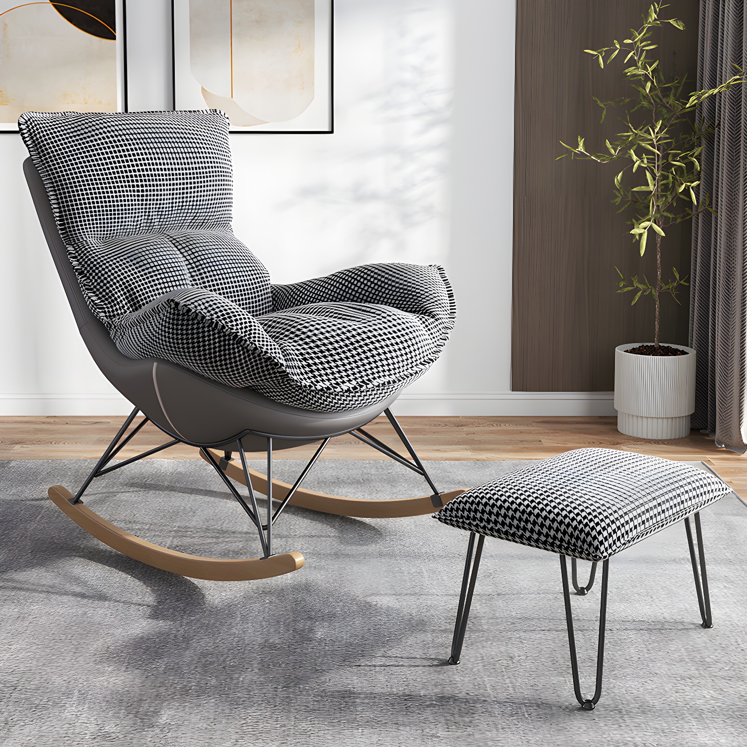 Contemporary Rocking Chair Faux Leather Waterproof Glider Chair with Removable Cushions - image 4
