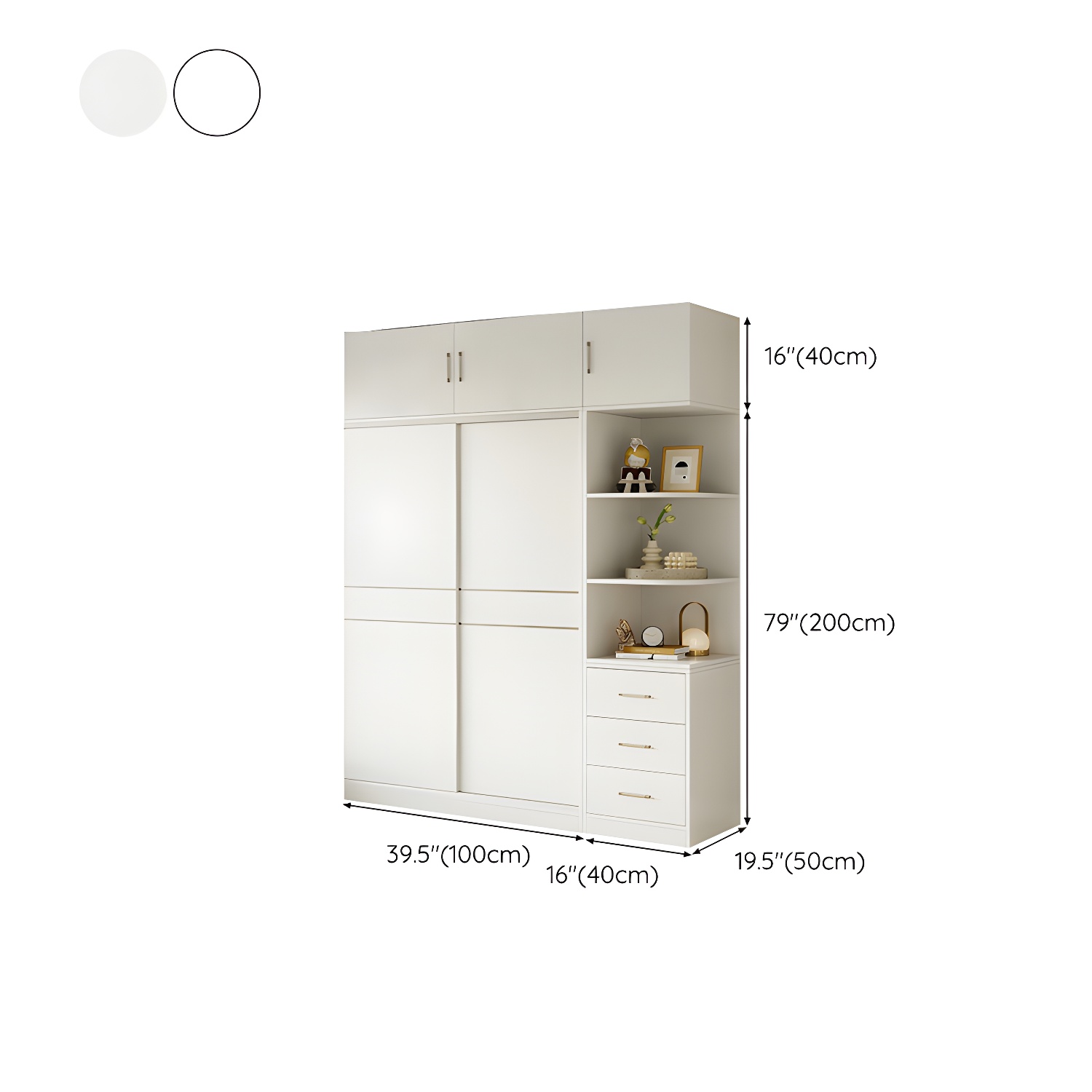 Fashionable Sliding Door Storage Wood Wardrobe with Metal Clothing Rod and Shelves in White Color - image 30