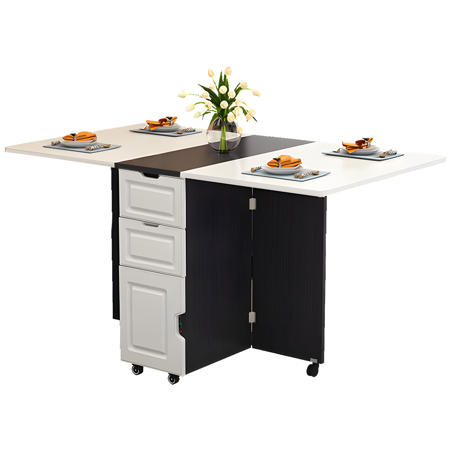 Solid Wood Mid-Century Rectangle Table Wooden Top Table with Drop Leaf