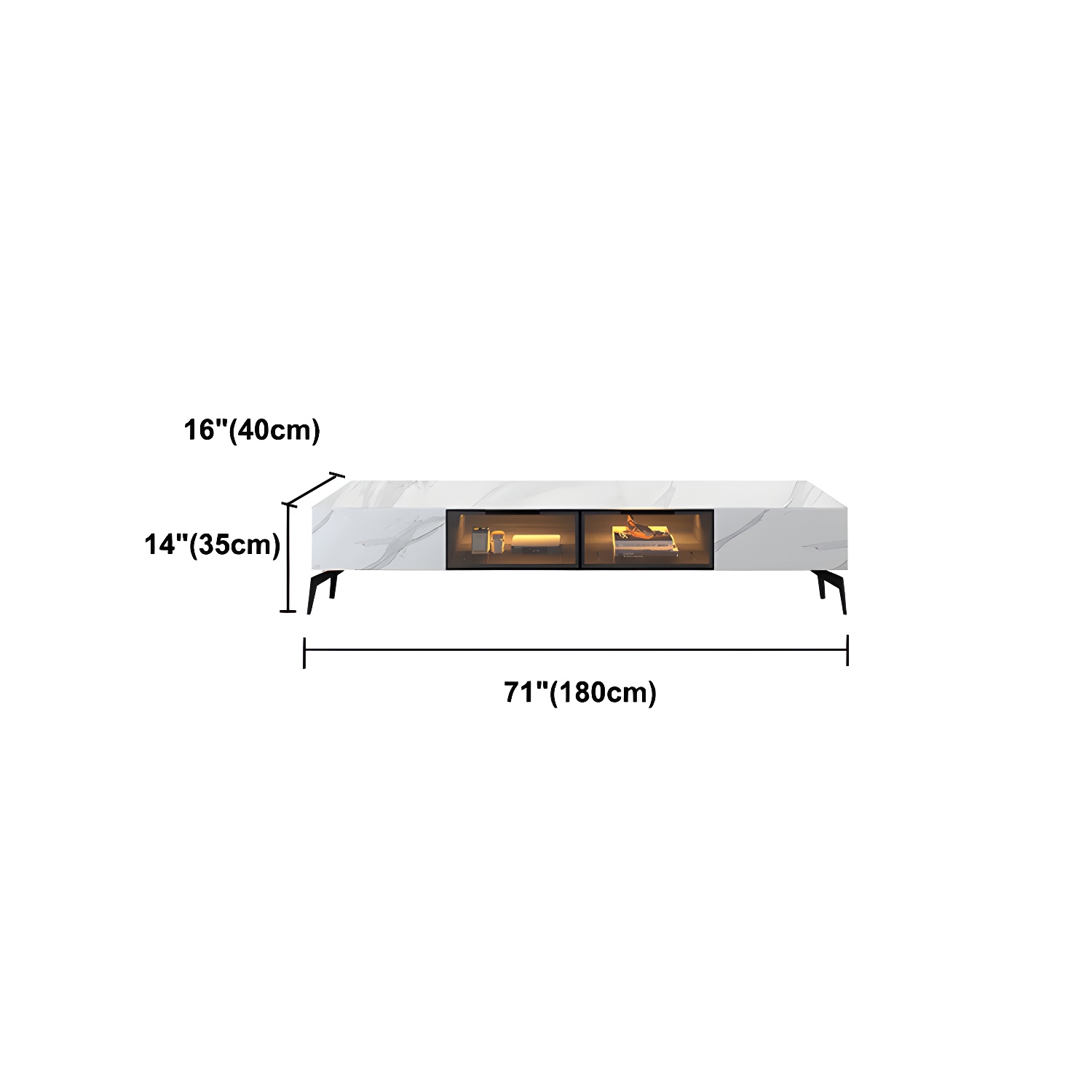 Modern Slate TV Stand White Closed Storage TV Console with Sensor Light - image 13