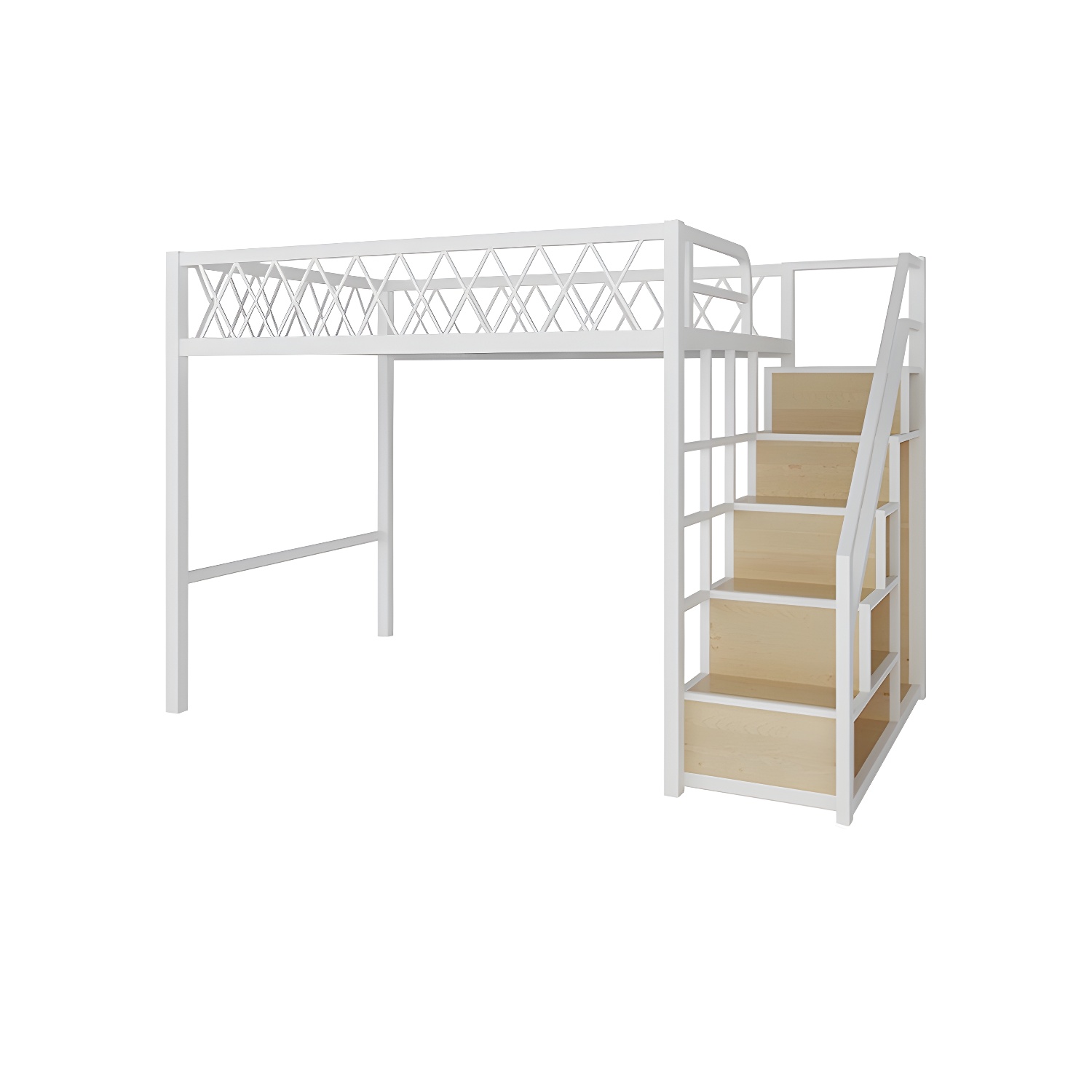 Modern Wood/Metal Bed with Light Wood Tone & Tall Clearance Storage Cabinets